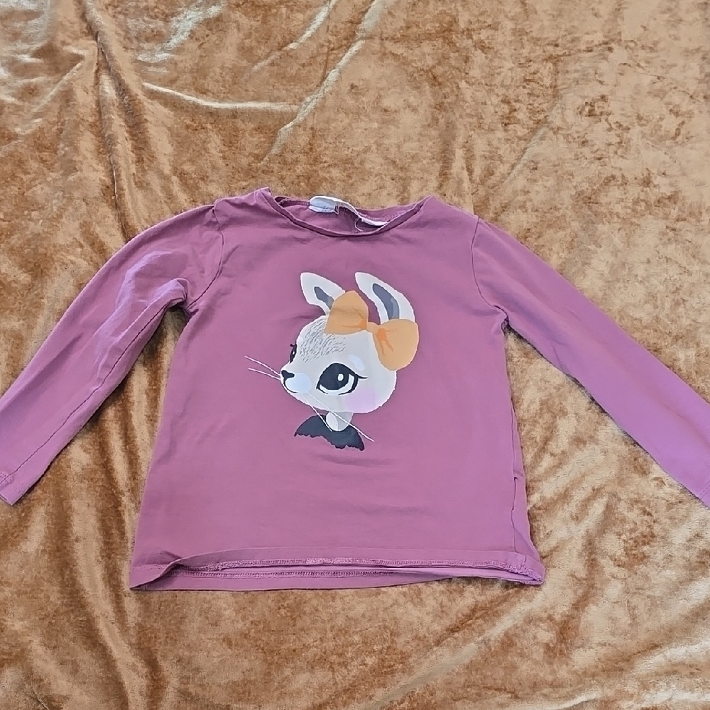 Kids Long Sleeve Pink Shirt with Bunny Design 3/4T